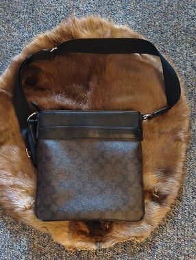 Coach Men’s Brown and Black Signature Messenger Bag
